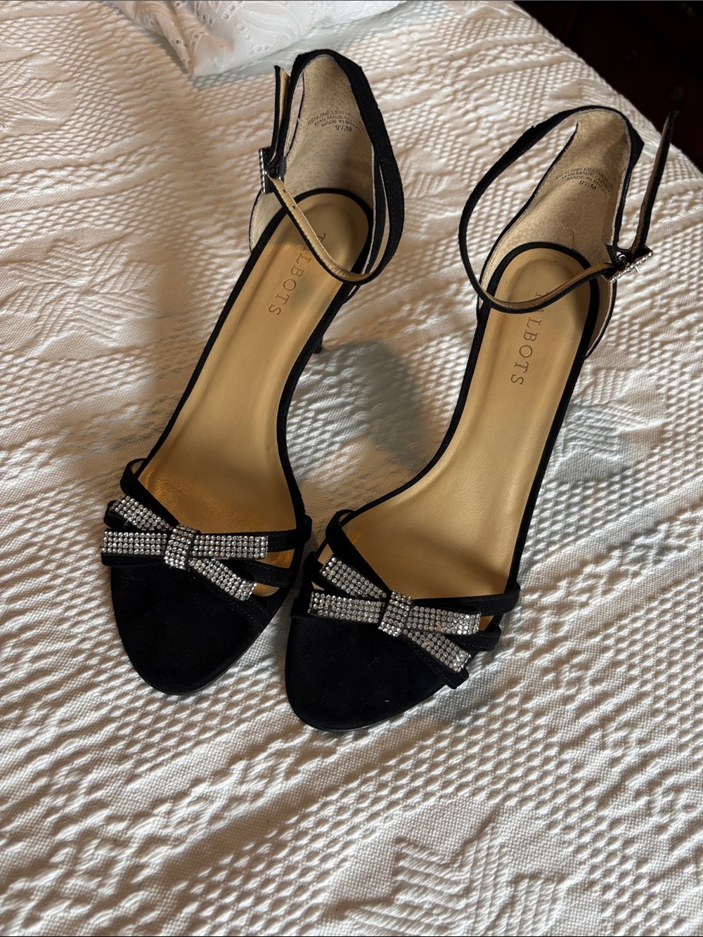 Talbots Black Embellished Ankle-Strap heels-